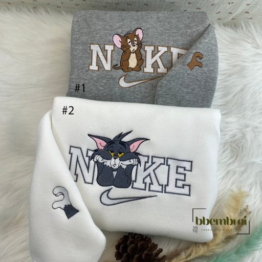 Funny Couple Tom and Jerry Nike Embroidered Sweatshirt, Gift For Best Friend