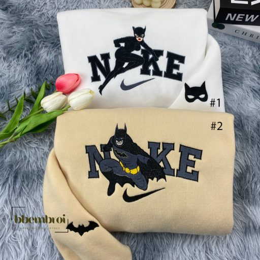 Batman and Catwomen Nike Embroidered Sweatshirt, Matching Couple Gift For Wife/Husband