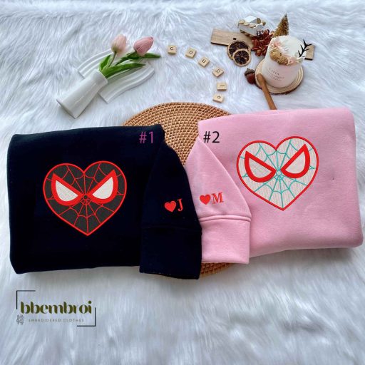 Spider Man Web Version Couple Embroidered Shirt, Spiderman and Gwen Stacy Embroidered Sweatshirt