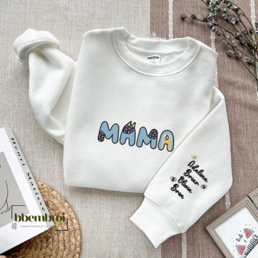 Bluey Mama Embroidered Sweatshirtl, Personalized Mom Sweatshirt with children's names, Mother's Day Gift