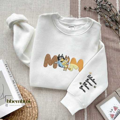 Bluey Mom Embroidered Sweatshirt, Custom Funny Dog Mom Embroidered Hoodie With children's names Gift For Mother's Day