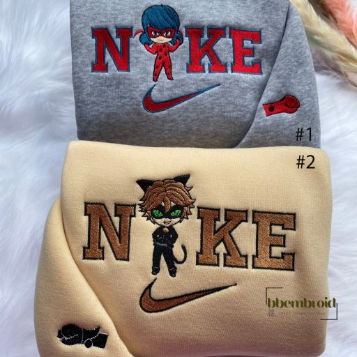 Cat Noir and Ladybug Nike Embroidered Sweatshirt, Gift For Friend