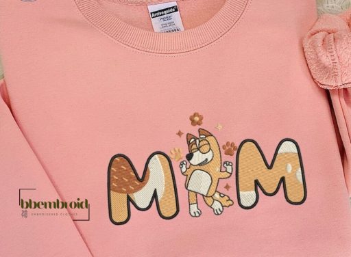 Chilli Heeler Bluey Embroidered Sweatshirt, Mother's Day Gift, Bluey Dog Cartoon Mama Embroidered TShirt, Gift For Mom