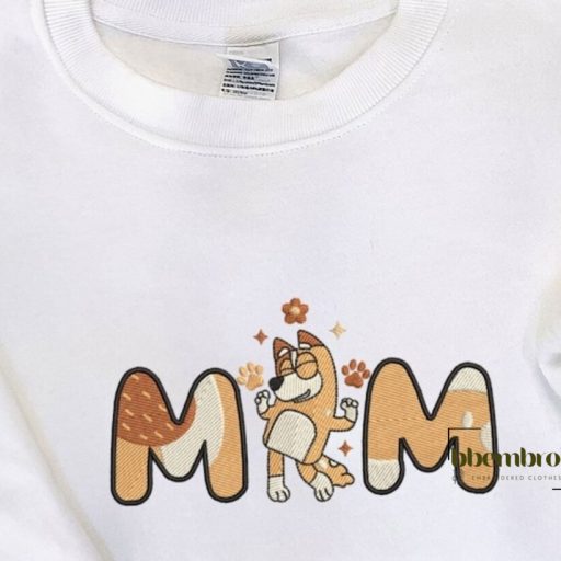 Chilli Heeler Bluey Embroidered Sweatshirt, Mother's Day Gift, Bluey Dog Cartoon Mama Embroidered TShirt, Gift For Mom