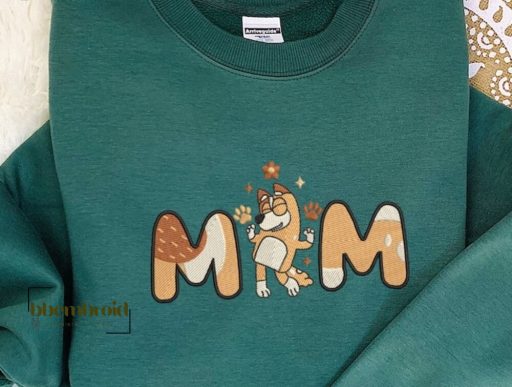 Chilli Heeler Bluey Embroidered Sweatshirt, Mother's Day Gift, Bluey Dog Cartoon Mama Embroidered TShirt, Gift For Mom