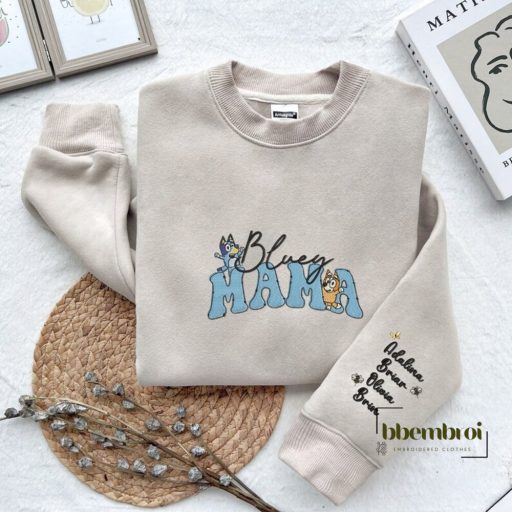 Custom Funny Bluey Chilli Heeler Mama Embroidered Sweatshirt, New Mom Gift for Mother's Day