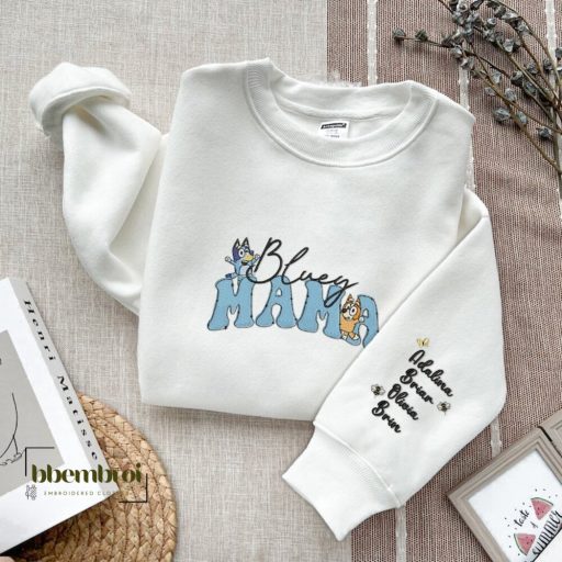 Custom Funny Bluey Chilli Heeler Mama Embroidered Sweatshirt, New Mom Gift for Mother's Day