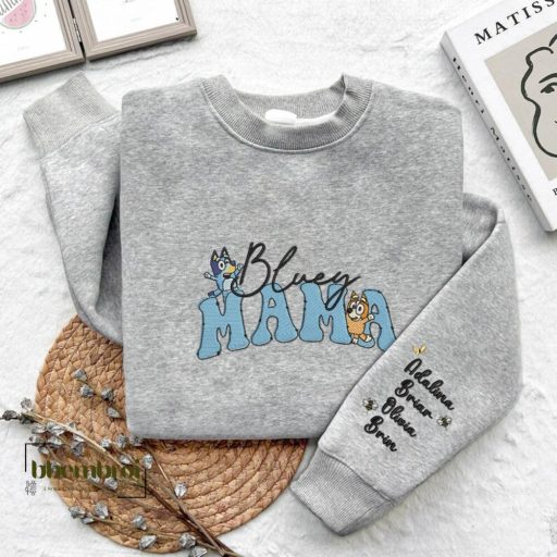 Custom Funny Bluey Chilli Heeler Mama Embroidered Sweatshirt, New Mom Gift for Mother's Day