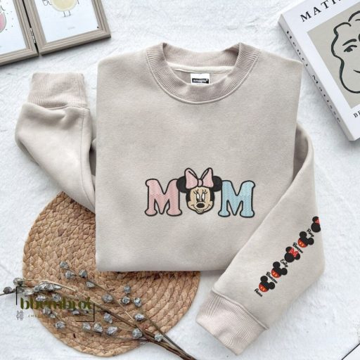 Disney Minnie Mouse Mom Embroidered Sweatshirt With Kids Names, Mother's Day Gift