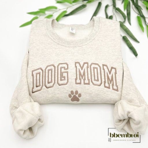 Dog Mom With Paw Embroidered Sweatshirt, Dog Lover Gift, Mother Day Gift