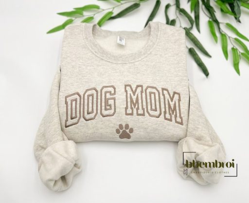 Dog Mom With Paw Embroidered Sweatshirt, Dog Lover Gift, Mother Day Gift