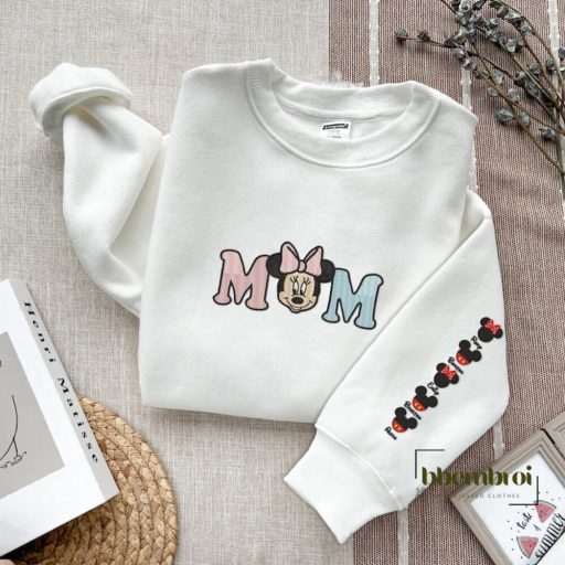 Disney Minnie Mouse Mom Embroidered Sweatshirt With Kids Names, Mother's Day Gift