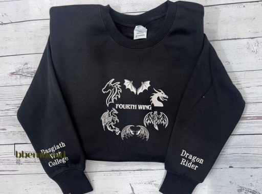 Fourth Wing Dragon Rider Embroidered Sweatshirt, Basgiath War College Shirt, Rebecca Yoros, Fourth Wing Embroidered Shirt , Bookish Shirts