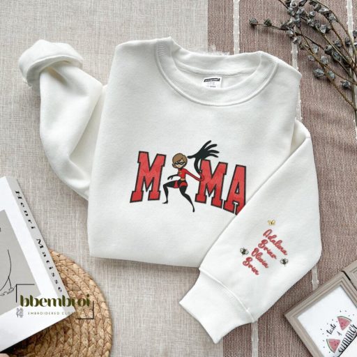 Mrs Incredibles Embroidered Sweatshirt, Personalized Super Mama Embroidered Sweatshirt With kid names Gift for Mother's Day