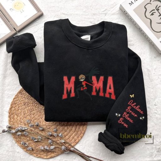 Mrs Incredibles Embroidered Sweatshirt, Personalized Super Mama Embroidered Sweatshirt With kid names Gift for Mother's Day