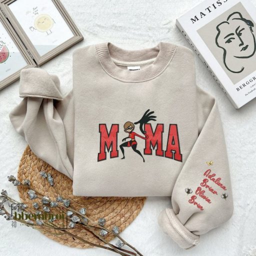 Mrs Incredibles Embroidered Sweatshirt, Personalized Super Mama Embroidered Sweatshirt With kid names Gift for Mother's Day