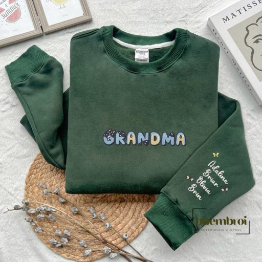 Personalized Bluey Grandma Embroidered Sweatshirt, Custom children's names, New Mom Gift for Mother's Day