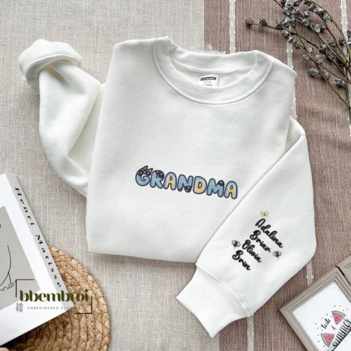 Personalized Bluey Grandma Embroidered Sweatshirt, Custom children's names, New Mom Gift for Mother's Day