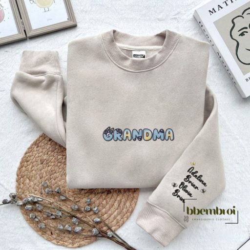 Personalized Bluey Grandma Embroidered Sweatshirt, Custom children's names, New Mom Gift for Mother's Day