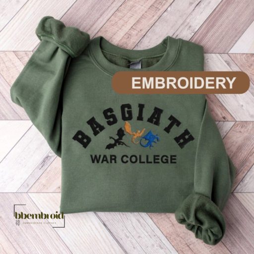 War College Basgiath Embroidered Sweatshirt With Multicolor Dragons, Fourth Wing Embroidered Hoodie, Bookish Gifts, Black Gold Blue Dragons