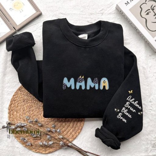Bluey Mama Embroidered Sweatshirtl, Personalized Mom Sweatshirt with children's names, Mother's Day Gift