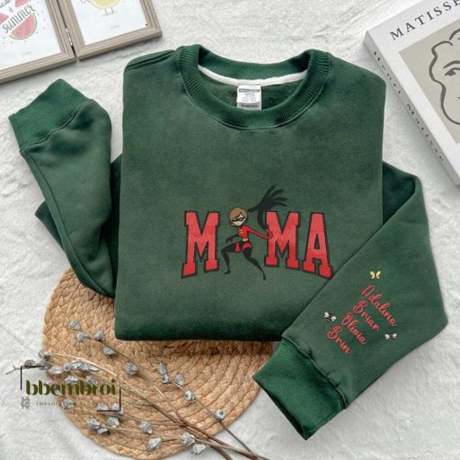 Mrs Incredibles Embroidered Sweatshirt, Personalized Super Mama Embroidered Sweatshirt With kid names Gift for Mother's Day