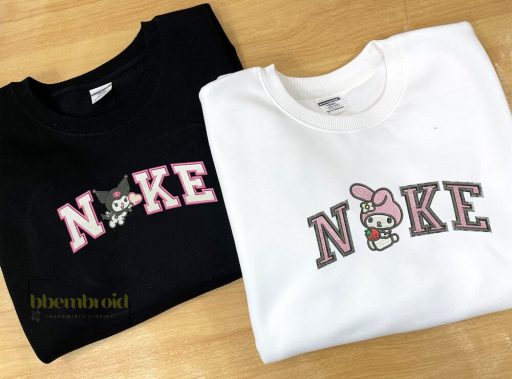 Kuromi Melody Nike Couple Embroidered Sweatshirt, Hello Kitty Friend