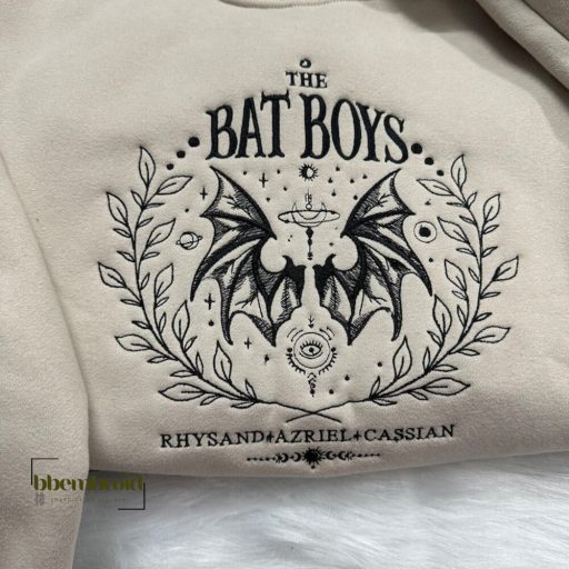 The Bat Boys embroidered sweatshirts, Acotar Bookish shirts, Illyrians Night Court, Court of Thorns and Roses Rhysand Cassian Azriel.