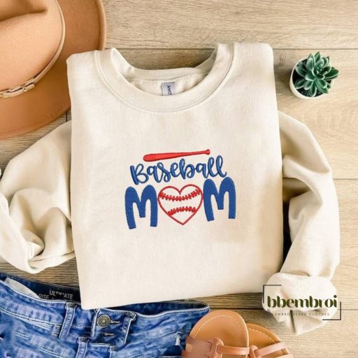 Custom Baseball Mom Embroidered Sweatshirt, Gift for Moms, Gift For Baseball Lovers, Mother's Day Gift