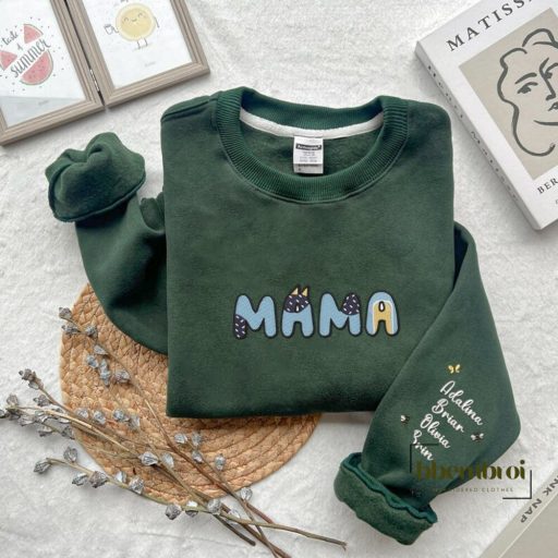 Bluey Mama Embroidered Sweatshirtl, Personalized Mom Sweatshirt with children's names, Mother's Day Gift