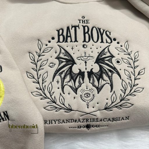The Bat Boys embroidered sweatshirts, Acotar Bookish shirts, Illyrians Night Court, Court of Thorns and Roses Rhysand Cassian Azriel.
