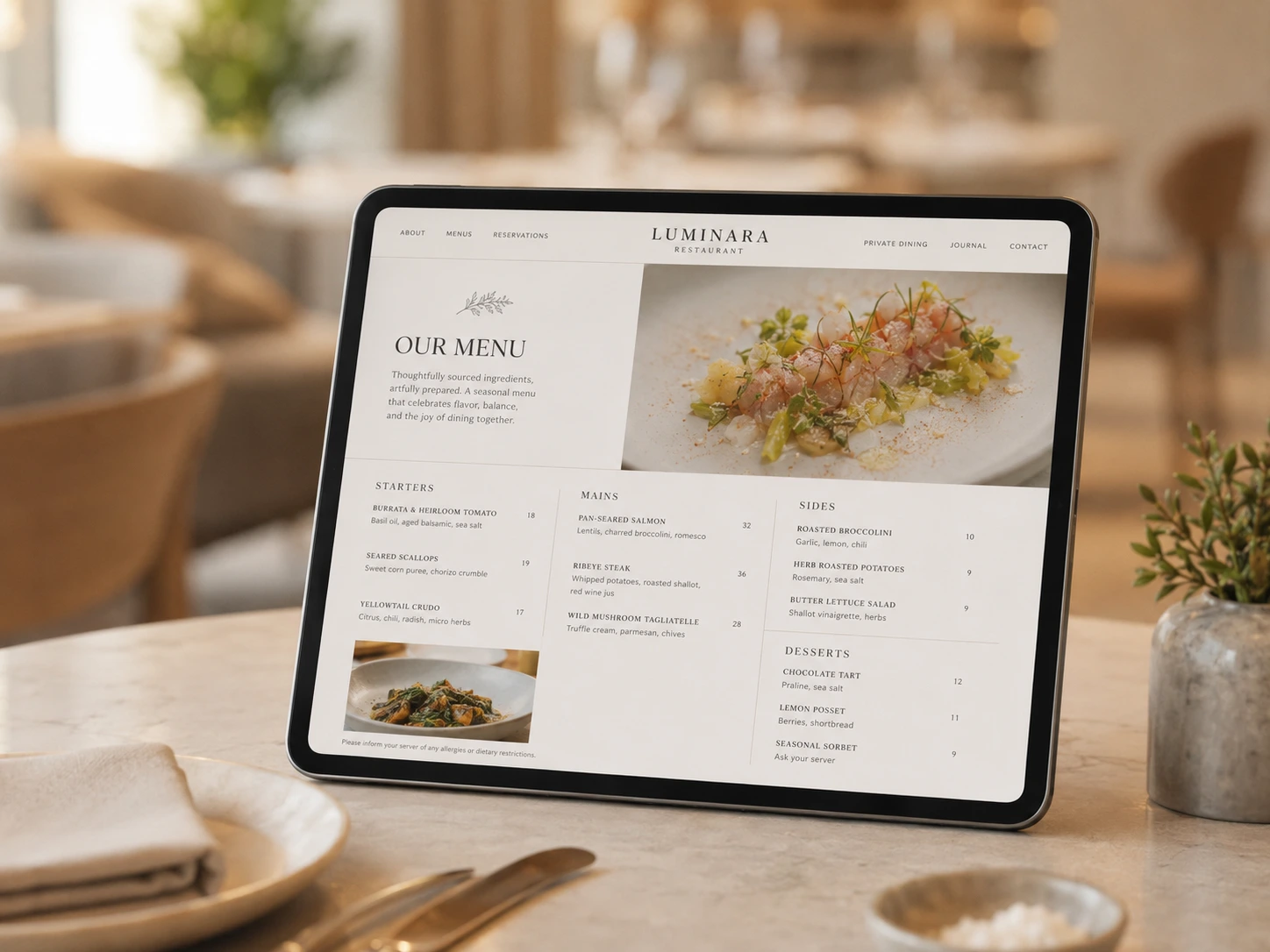 dynamic food menus for restaurant websites