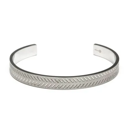 Bracelete de Aço Prata Key Design Cuff Feather – miniatura 1