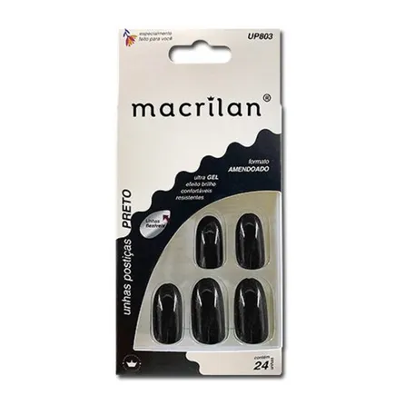 Unhas Postiças Macrilan Formato Amendoado Preta UP803 – miniatura 1