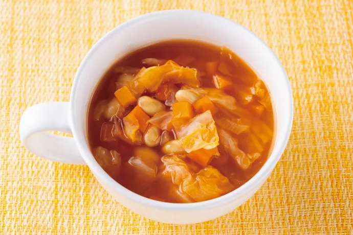 ケチャップで簡単　大豆と野菜のあっさりトマトスープ