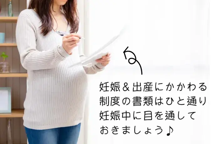 書類を見る妊婦