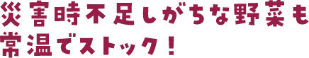 災害時不足しがちな野菜も常温でストック！