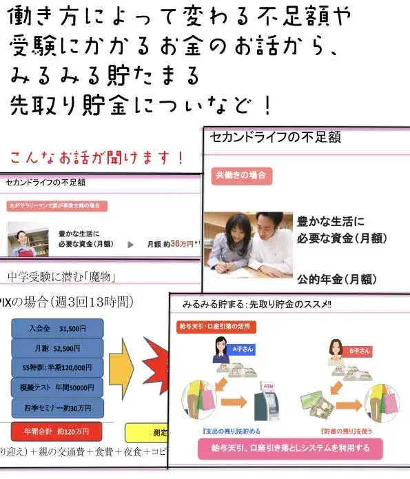 働き方によって変わる不足額や受験にかかるお金のお話から、みるみる貯まる先取り貯金についてなど