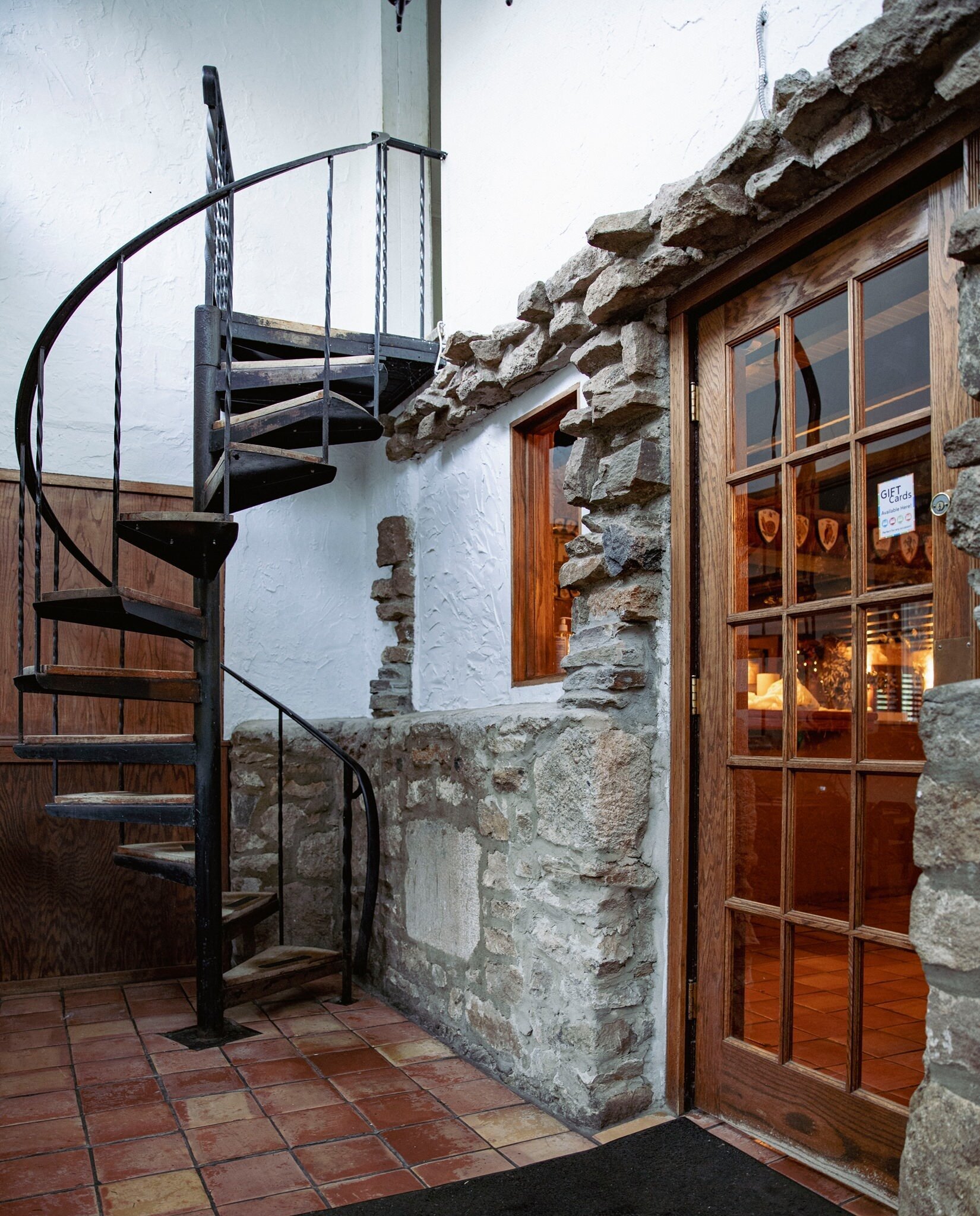 An exterior metal stairway at Baci