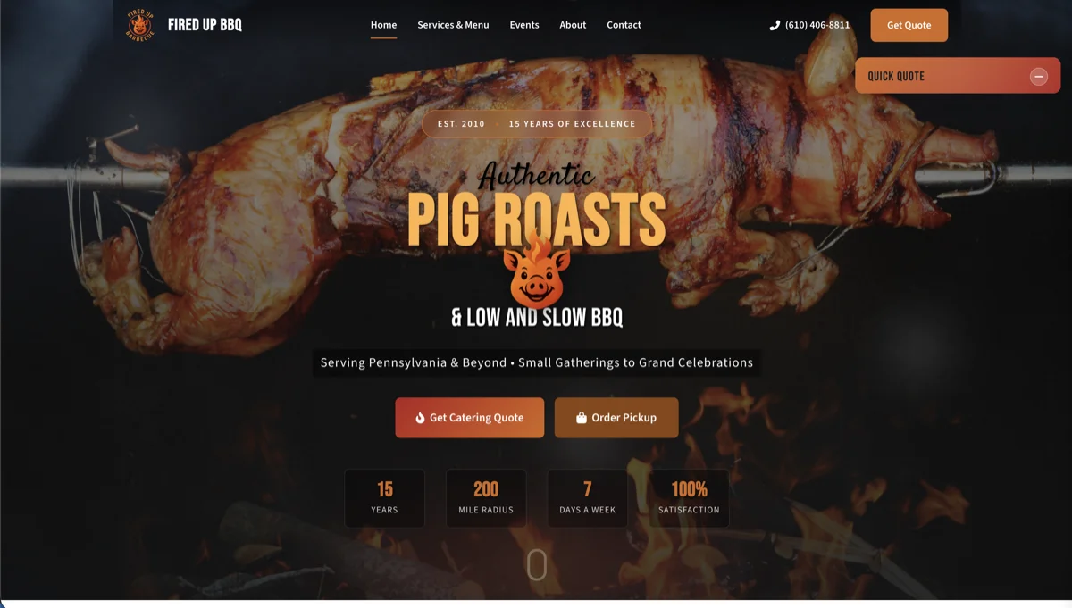 Fired Up BBQ Catering Website - Desktop