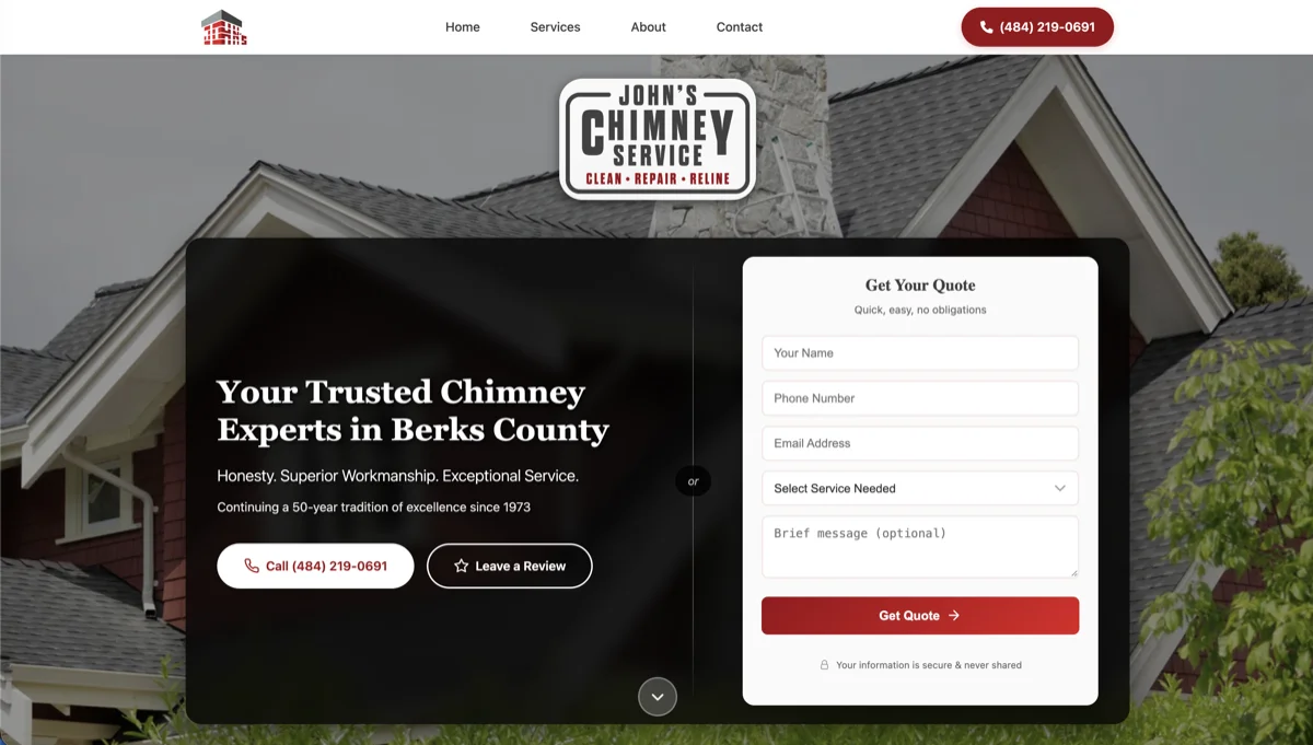 John's Chimney Service Website - Desktop