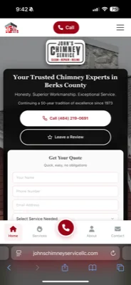 John's Chimney Service Website - Mobile
