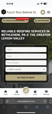Valley Peak Roofing Co Website - Mobile
