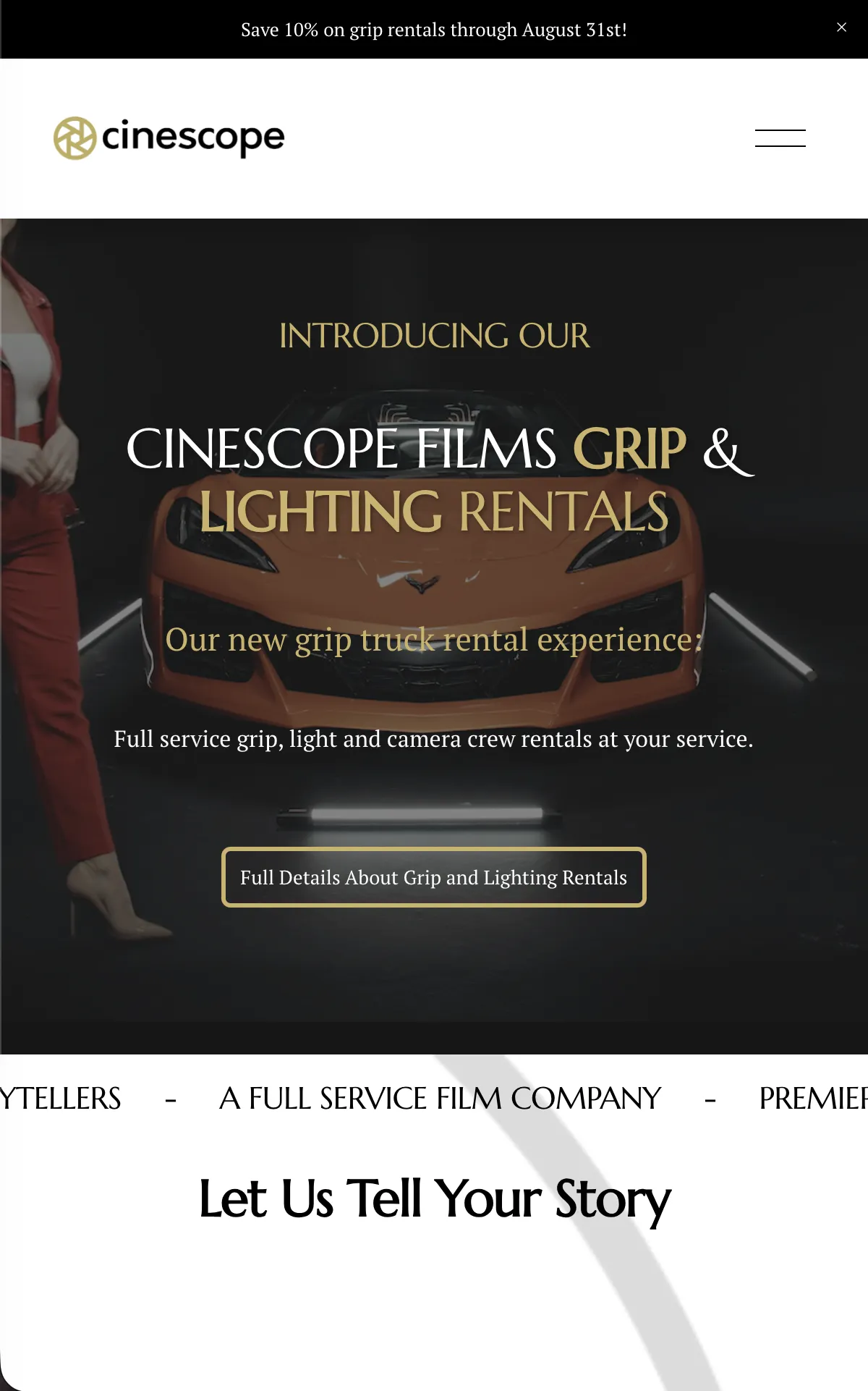 Cinescope Films website showcasing video production portfolio