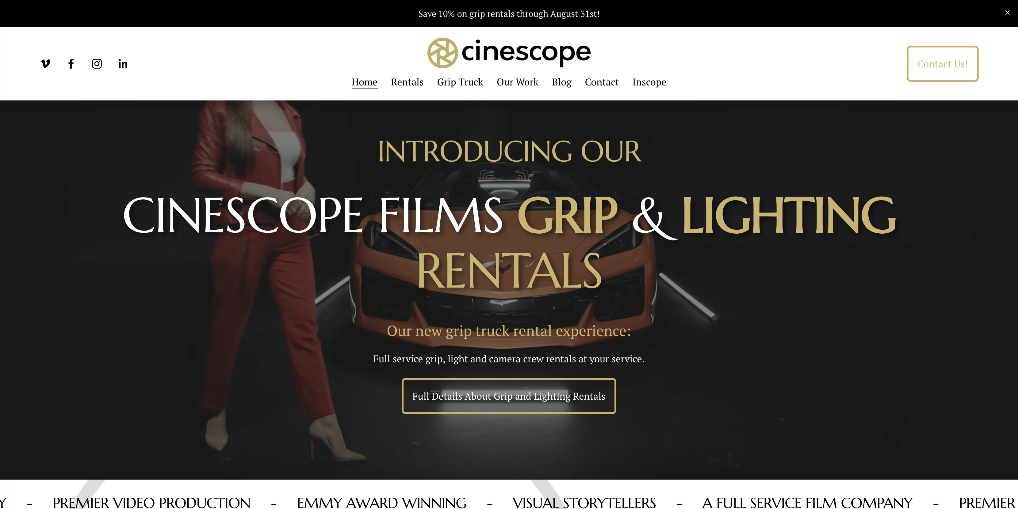 Custom website designed for Cinescope Films, a Philadelphia video production company