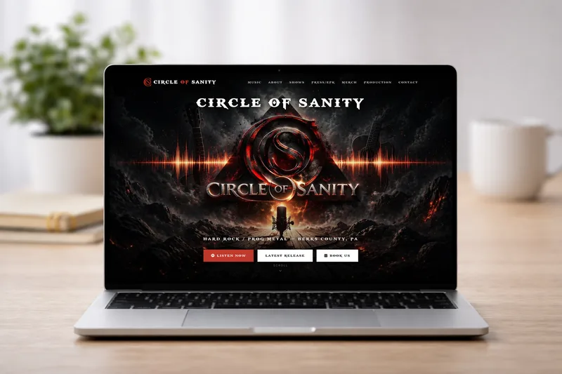 Circle of Sanity website on MacBook, iPhone, iPad, and desktop monitor mockups