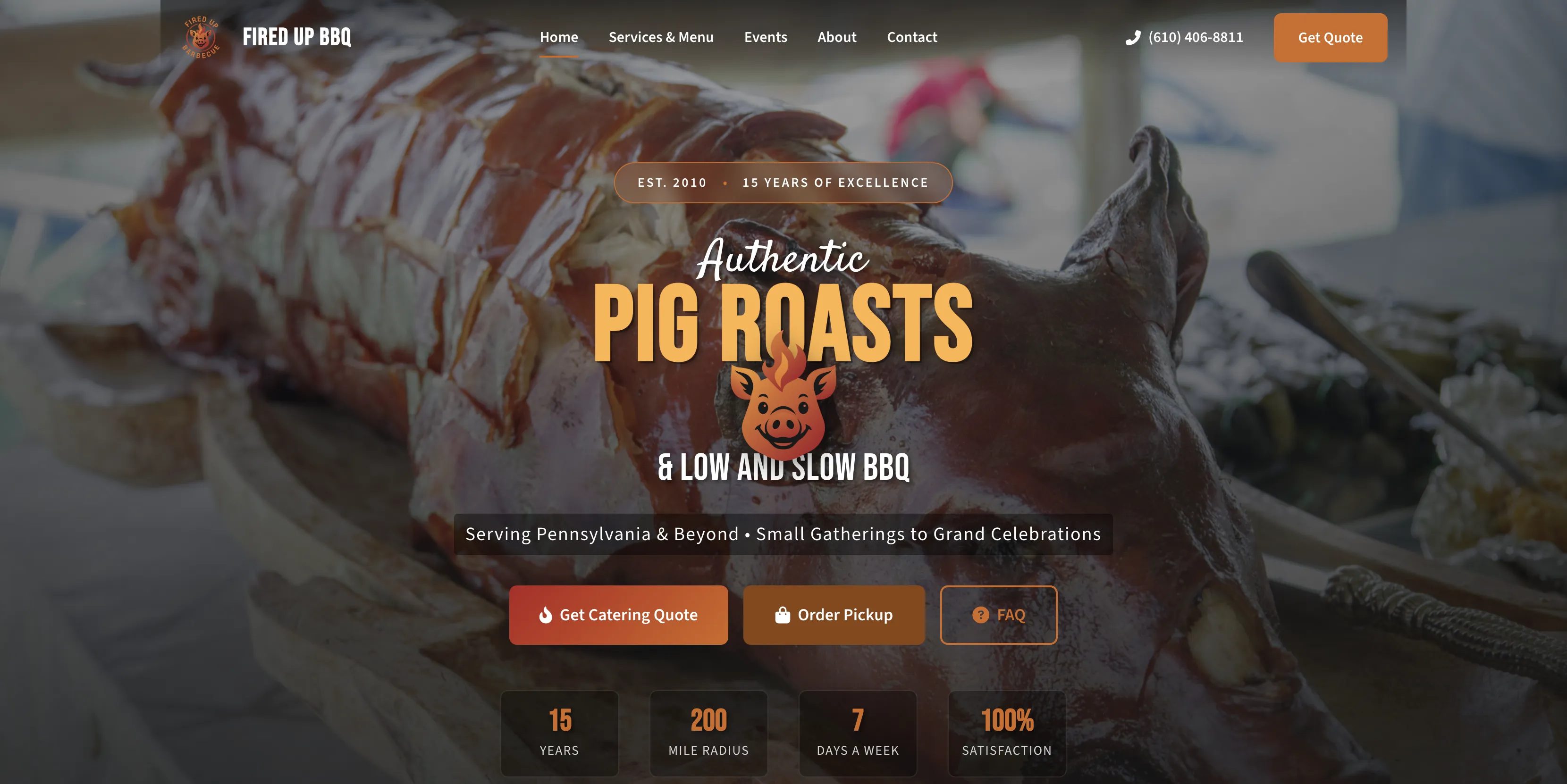 Custom website designed for Fired Up BBQ Catering in Reading PA
