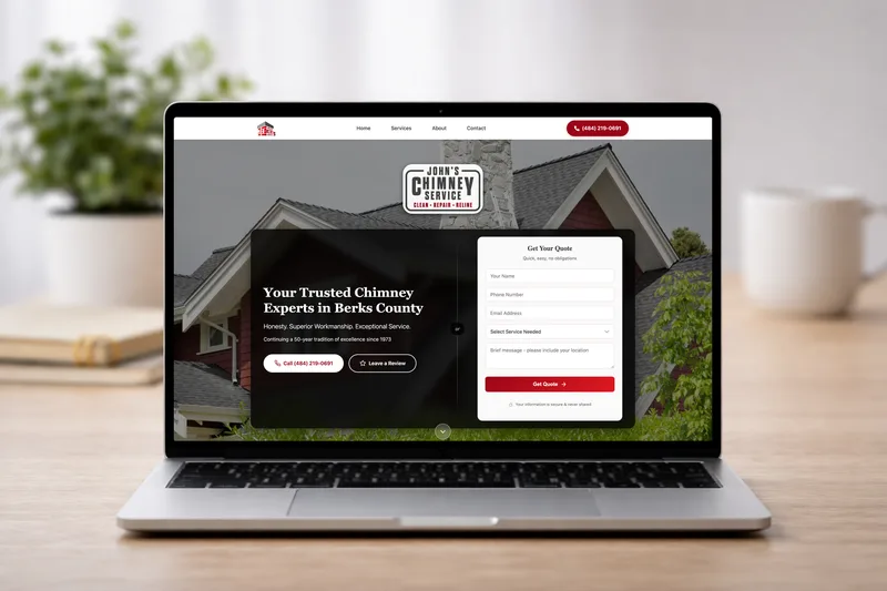 John's Chimney Service website on MacBook, iPhone, iPad, and desktop monitor mockups