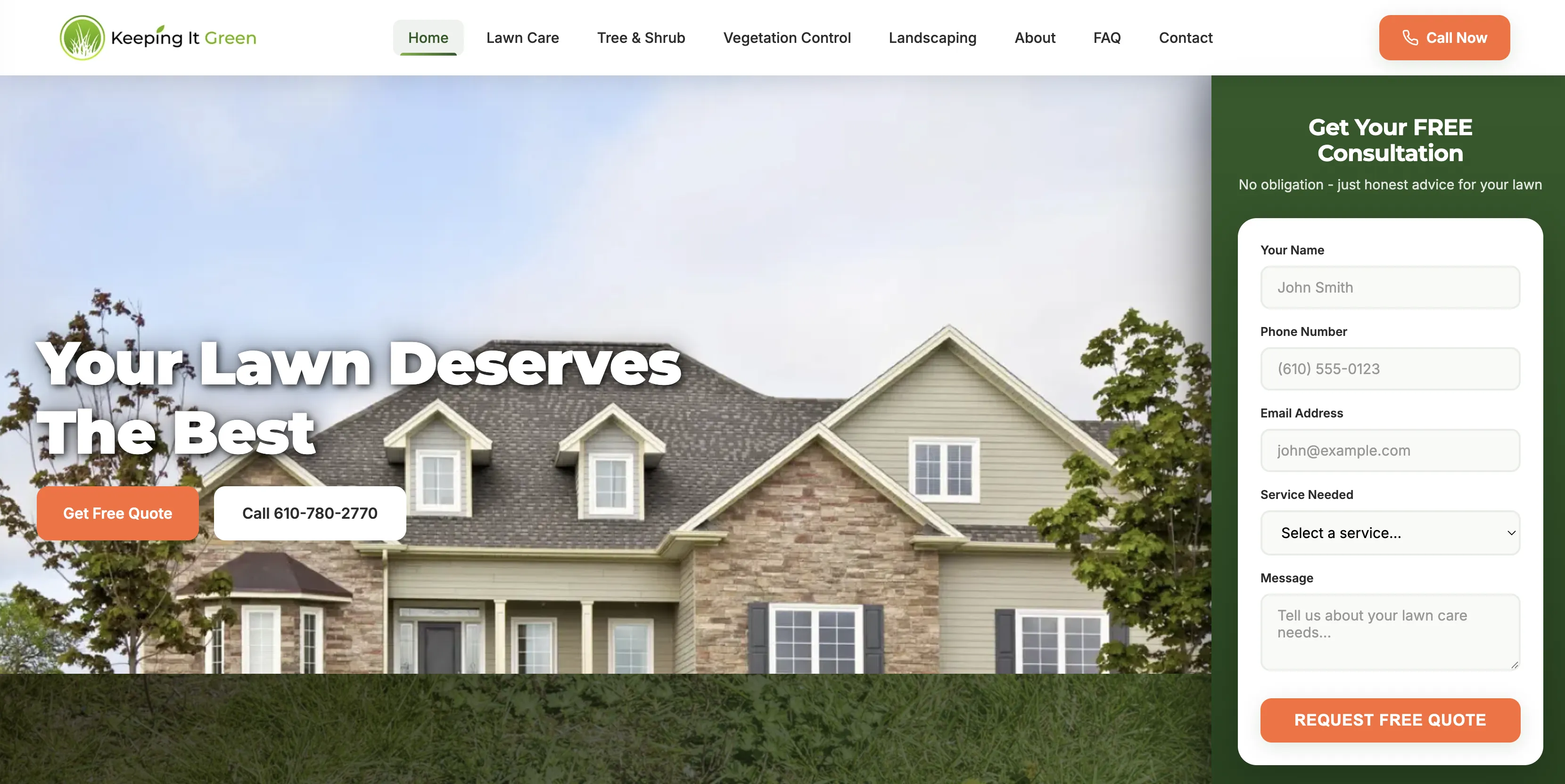 Custom website designed for Keepin' It Green, a professional landscaping company