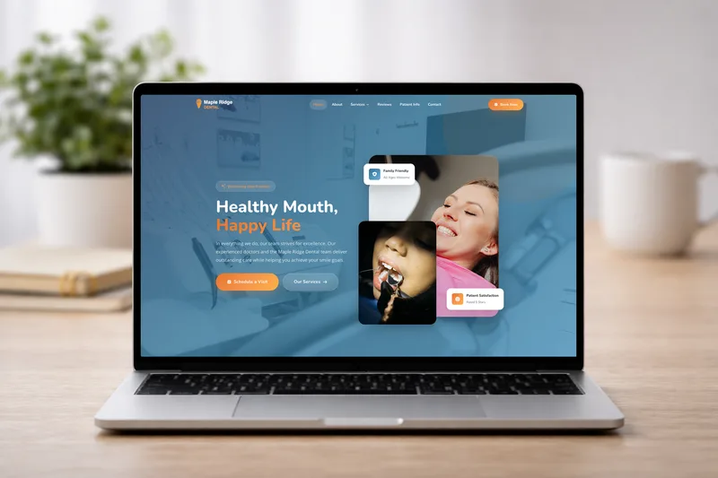 Maple Ridge Dental website on MacBook, iPhone, iPad, and desktop monitor mockups